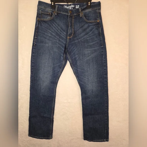 Wrangler Retro Slim Bootcut Jean Mens Dk Blue Denim Sz 36x34 Cowboy Ranch Rodeo - Picture 1 of 10